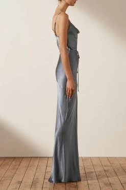 Shona Joy LA LUNE BIAS COWL MAXI DRESS - BLUE SMOKE DRESSES