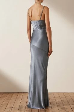 Shona Joy LA LUNE BIAS COWL MAXI DRESS - BLUE SMOKE DRESSES