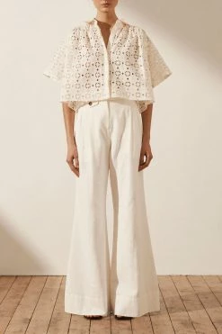 Shona Joy TOPS FRYDA LINEN SHORT SLEEVE SHIRT - RICE