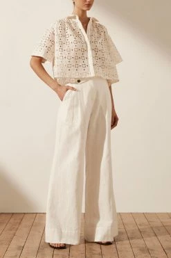 Shona Joy TOPS FRYDA LINEN SHORT SLEEVE SHIRT - RICE