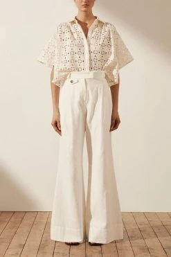 Shona Joy TOPS FRYDA LINEN SHORT SLEEVE SHIRT - RICE