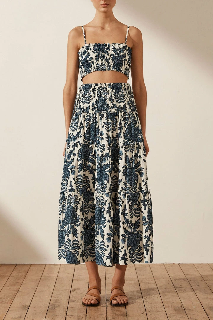 Shona Joy SKIRTS DIANA SHIRRED TIERED MIDI SKIRT