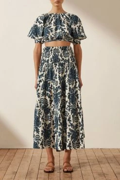 Shona Joy DIANA OPEN BACK BALLOON SLEEVE CROP TOP