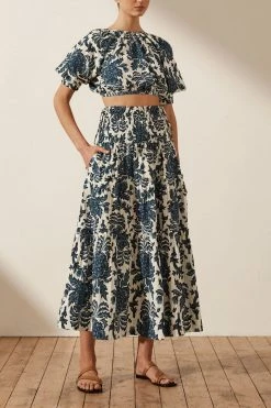 Shona Joy DIANA OPEN BACK BALLOON SLEEVE CROP TOP