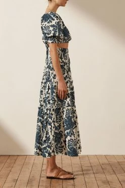 Shona Joy DIANA OPEN BACK BALLOON SLEEVE CROP TOP