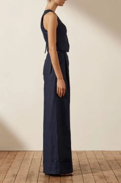 Shona Joy LIGIA LINEN TAILORED FITTED VEST - NAVY