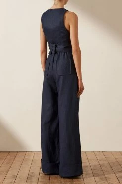 Shona Joy LIGIA LINEN TAILORED FITTED VEST - NAVY