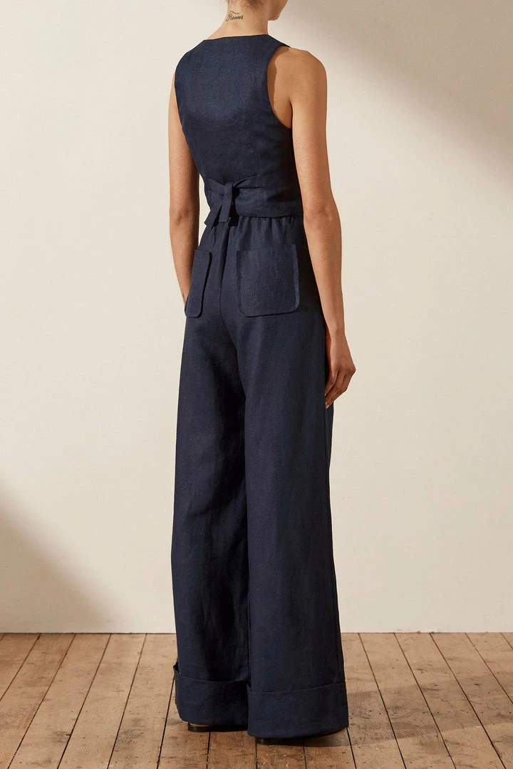 Shona Joy LIGIA LINEN TAILORED FITTED VEST - NAVY