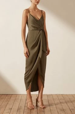 Shona Joy LUXE TIE FRONT COCKTAIL DRESS - PINE DRESSES