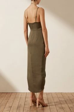 Shona Joy LUXE TIE FRONT COCKTAIL DRESS - PINE DRESSES