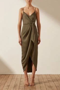 Shona Joy LUXE TIE FRONT COCKTAIL DRESS - PINE DRESSES