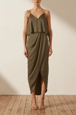 Shona Joy LUXE COCKTAIL FRILL DRESS - PINE DRESSES