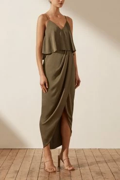 Shona Joy LUXE COCKTAIL FRILL DRESS - PINE DRESSES