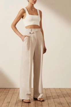 Shona Joy BASIC SQUARE NECK CROP TOP - IVORY TOPS