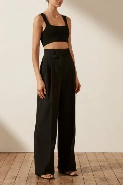Shona Joy BASIC SQUARE NECK CROP TOP - BLACK TOPS