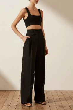 Shona Joy BASIC SQUARE NECK CROP TOP - BLACK TOPS