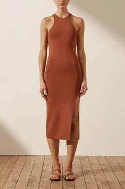 Shona Joy BASIC RACER BACK MIDI DRESS - CLAY BASICS