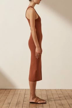 Shona Joy BASIC RACER BACK MIDI DRESS - CLAY BASICS