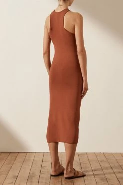 Shona Joy BASIC RACER BACK MIDI DRESS - CLAY BASICS