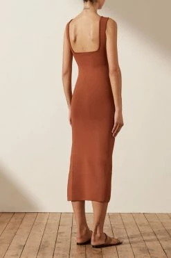Shona Joy BASIC SQUARE NECK MIDI DRESS - CLAY DRESSES
