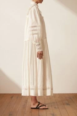 Shona Joy LUCIA BALLOON SLEEVE FRILL MIDI DRESS - IVORY DRESSES