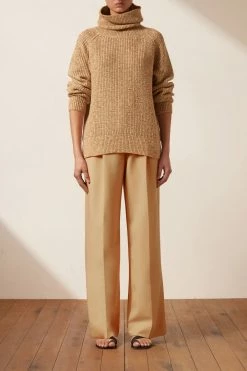 Shona Joy TOPS OLIVIA ROLL NECK JUMPER - CAMEL/MULTI