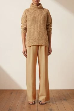 Shona Joy TOPS OLIVIA ROLL NECK JUMPER - CAMEL/MULTI