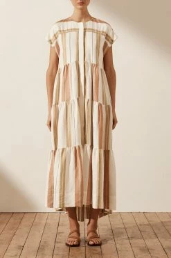 Shona Joy DRESSES SUZANA LINEN SHORT SLEEVE TIERED MIDI DRESS