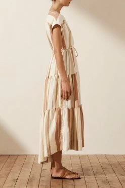 Shona Joy DRESSES SUZANA LINEN SHORT SLEEVE TIERED MIDI DRESS