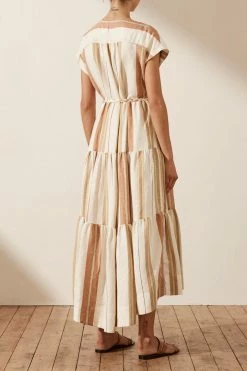 Shona Joy DRESSES SUZANA LINEN SHORT SLEEVE TIERED MIDI DRESS