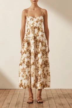 Shona Joy BELLA LINEN CORDED TIERED MIDI DRESS DRESSES