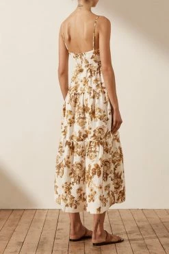Shona Joy BELLA LINEN CORDED TIERED MIDI DRESS DRESSES