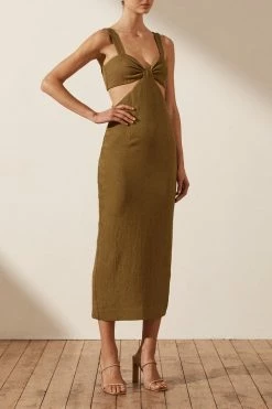 Shona Joy DRESSES SIMONE GATHERED CUT OUT MIDI DRESS - CUMIN