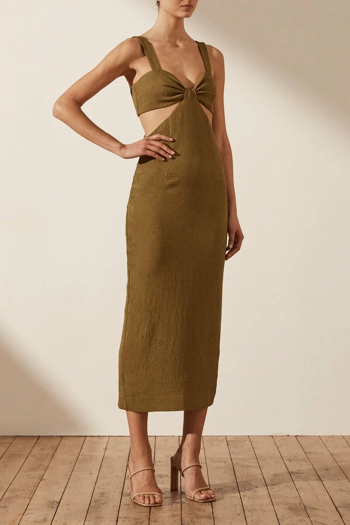 Shona Joy DRESSES SIMONE GATHERED CUT OUT MIDI DRESS - CUMIN