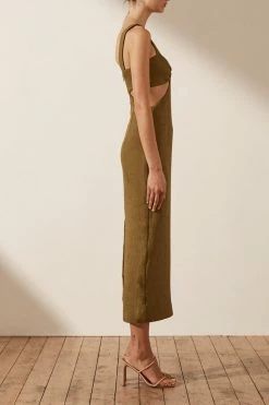 Shona Joy DRESSES SIMONE GATHERED CUT OUT MIDI DRESS - CUMIN