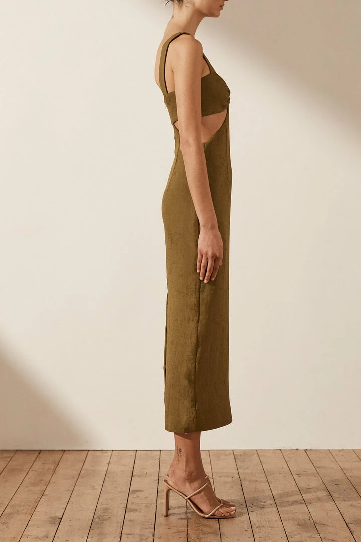 Shona Joy DRESSES SIMONE GATHERED CUT OUT MIDI DRESS - CUMIN