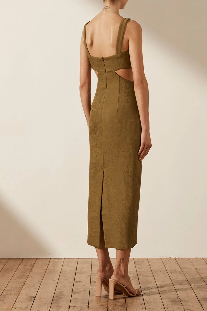 Shona Joy DRESSES SIMONE GATHERED CUT OUT MIDI DRESS - CUMIN