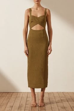 Shona Joy SIMONE CROSS OVER MIDI DRESS - CUMIN