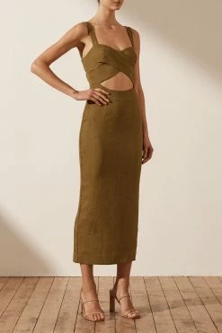 Shona Joy SIMONE CROSS OVER MIDI DRESS - CUMIN