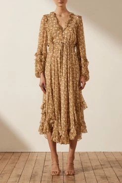 Shona Joy JULIA BALLOON SLEEVE GODET MIDI DRESS DRESSES