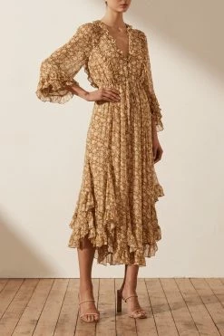 Shona Joy JULIA BALLOON SLEEVE GODET MIDI DRESS DRESSES