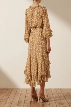 Shona Joy JULIA BALLOON SLEEVE GODET MIDI DRESS DRESSES