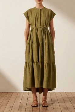 Shona Joy PRISCILA TIERED MIDI DRESS - CUMIN DRESSES