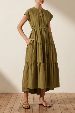 Shona Joy PRISCILA TIERED MIDI DRESS - CUMIN DRESSES