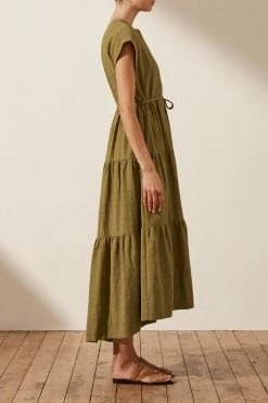 Shona Joy PRISCILA TIERED MIDI DRESS - CUMIN DRESSES
