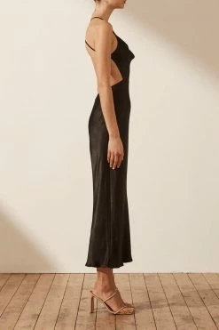 Shona Joy THALIA BIAS CUT OUT MIDI DRESS - BLACK DRESSES
