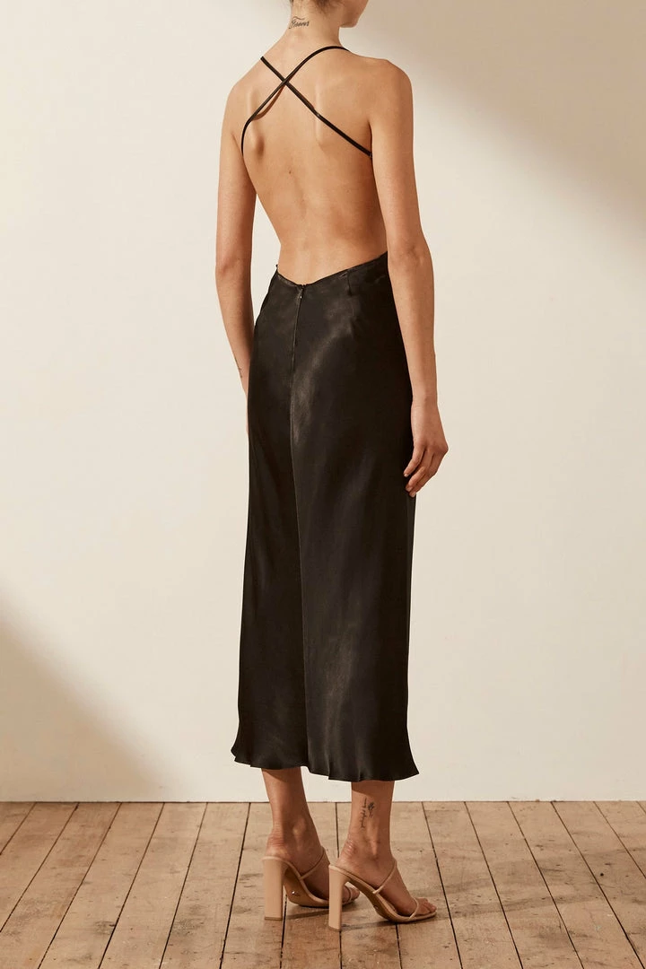 Shona Joy THALIA BIAS CUT OUT MIDI DRESS - BLACK DRESSES