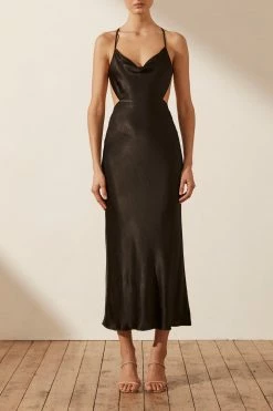 Shona Joy THALIA BIAS CUT OUT MIDI DRESS - BLACK DRESSES