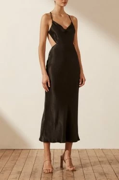 Shona Joy THALIA BIAS CUT OUT MIDI DRESS - BLACK DRESSES