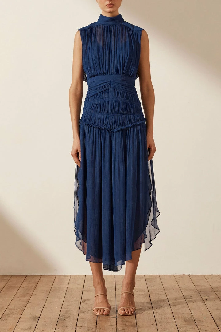 Shona Joy SAFIRA SLEEVELESS OPEN BACK MIDI DRESS - AGEAN BLUE DRESSES